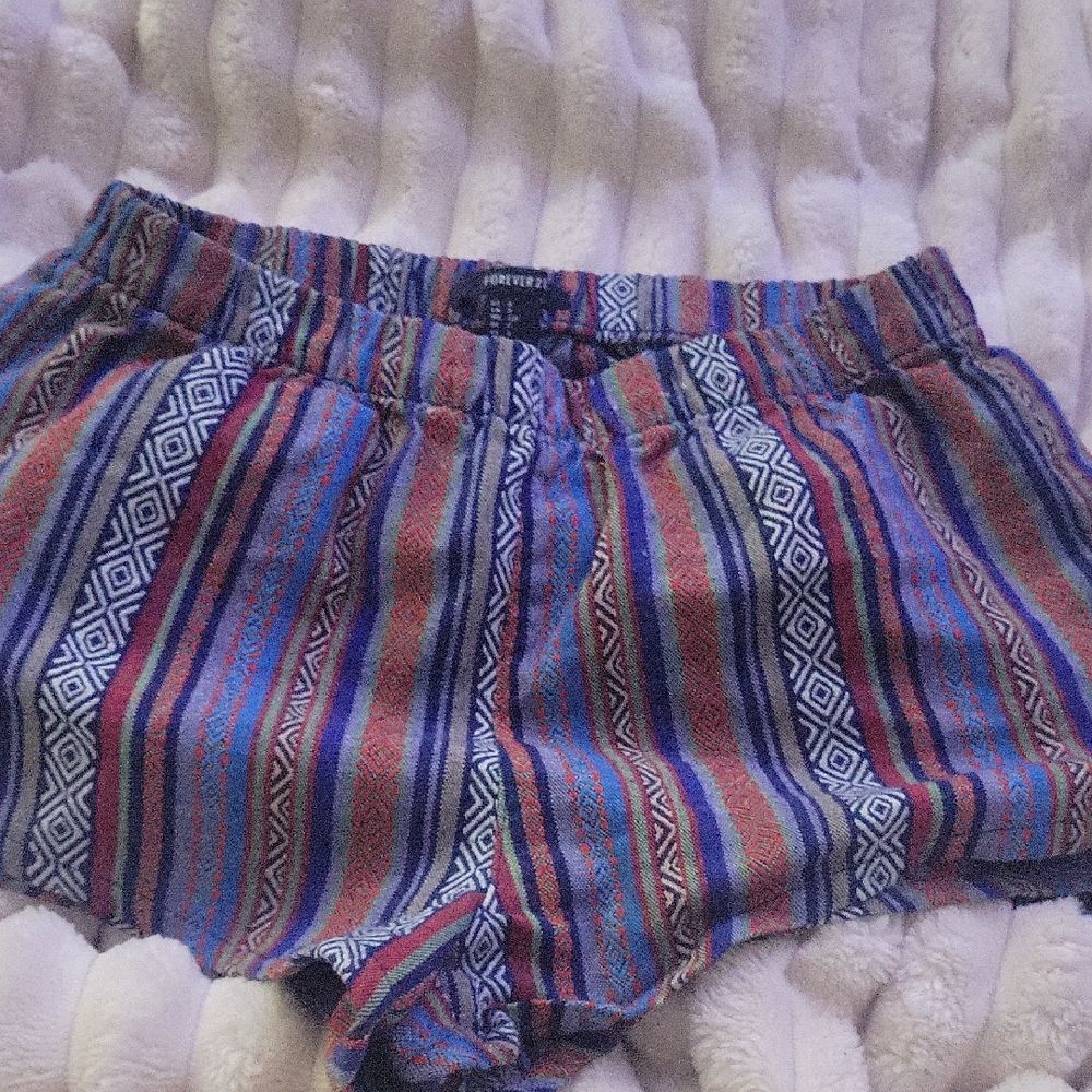 Forever 21 High Waist Striped Shorts - Blue and Red